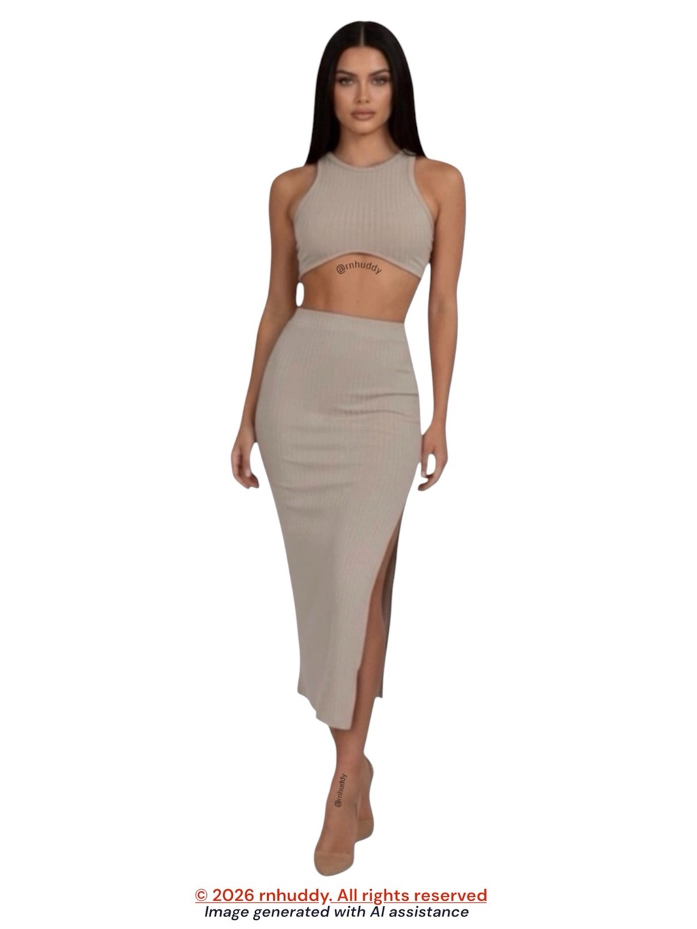Princess Polly size 2 beige Ellie midi skirt & crop top set